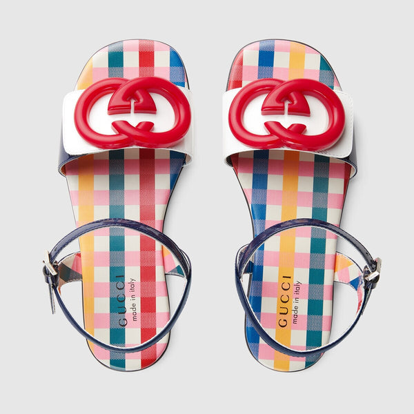 Girls Multicolor Check GG Logo Sandals
