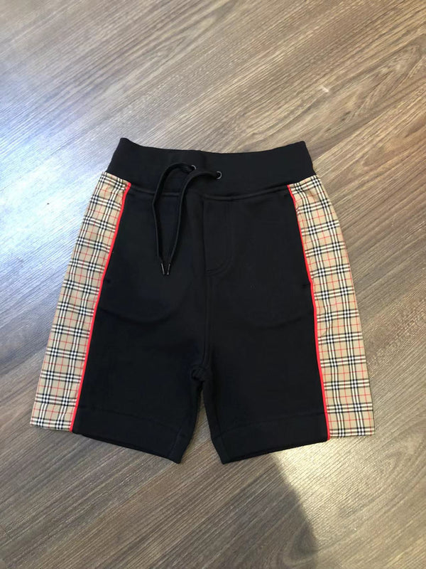 Boys Black Check Cotton Shorts