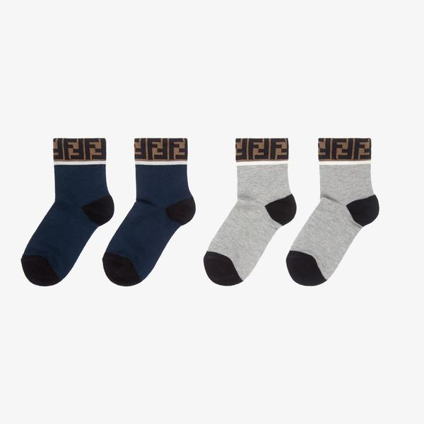 Boys & Girls Grey Logo Cotton Socks (2 Pack)