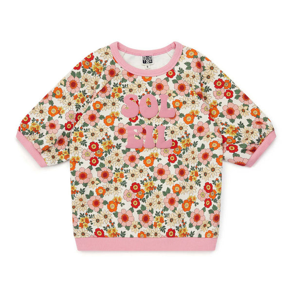 Girls Pink Floral Shortsleeves Sweatshirt