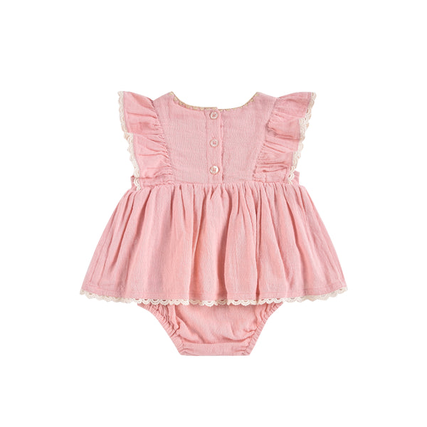 Baby Girls Pink Embroidery Babysuit