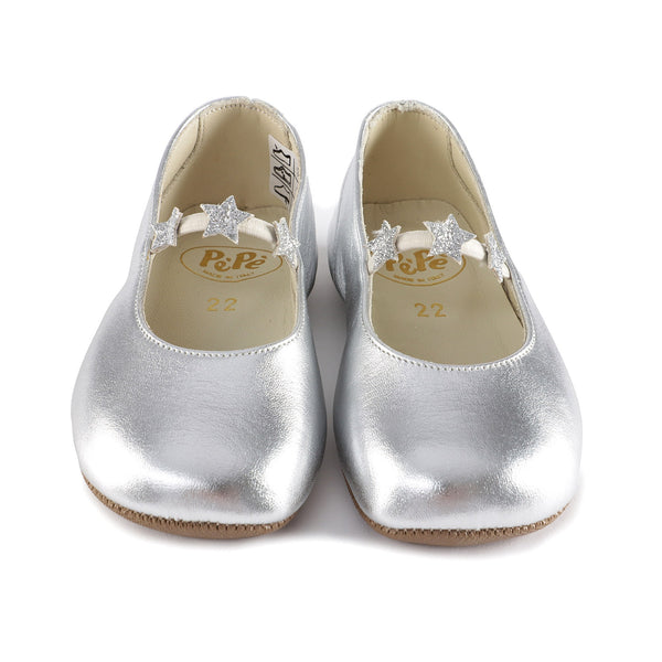 Girls Silver Stars Leather Shoes