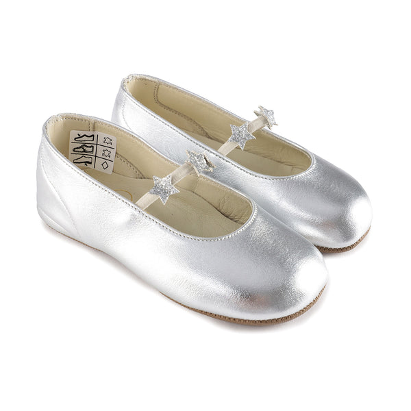Girls Silver Stars Leather Shoes