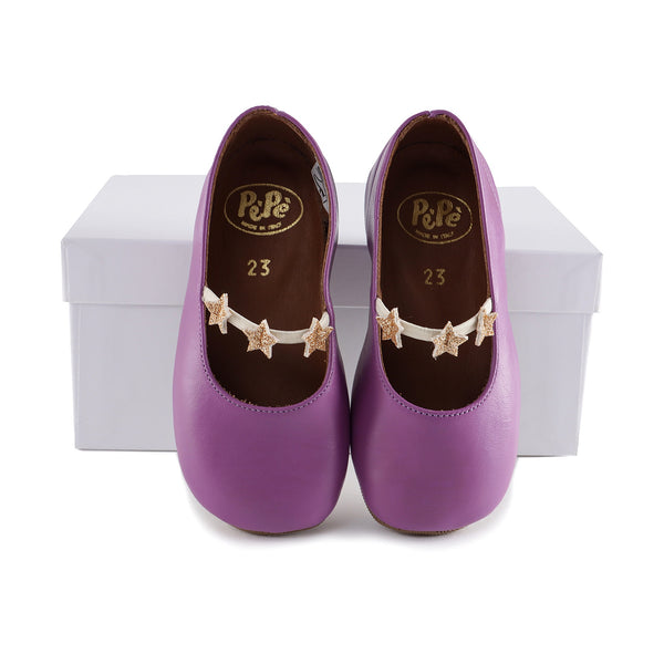 Girls Purple Stars Leather Shoes