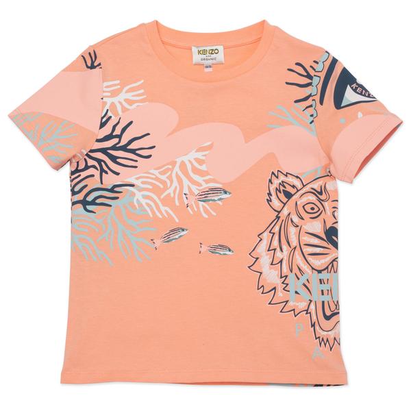 Girls Orange Printing Cotton T-Shirt